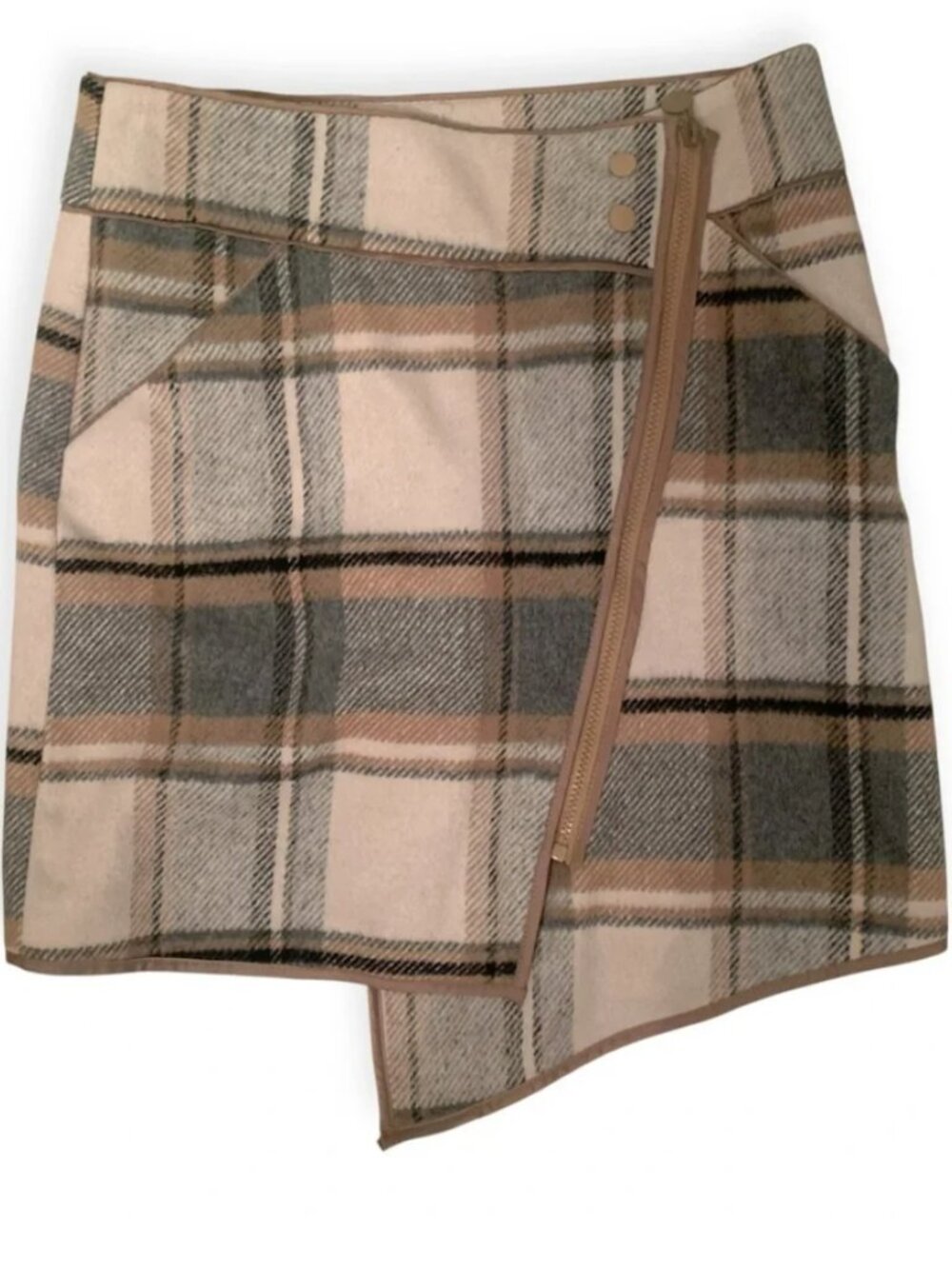 Paraphrase Plaid Wool Blend Asymmetrical Zip Skirt Size S NWOT